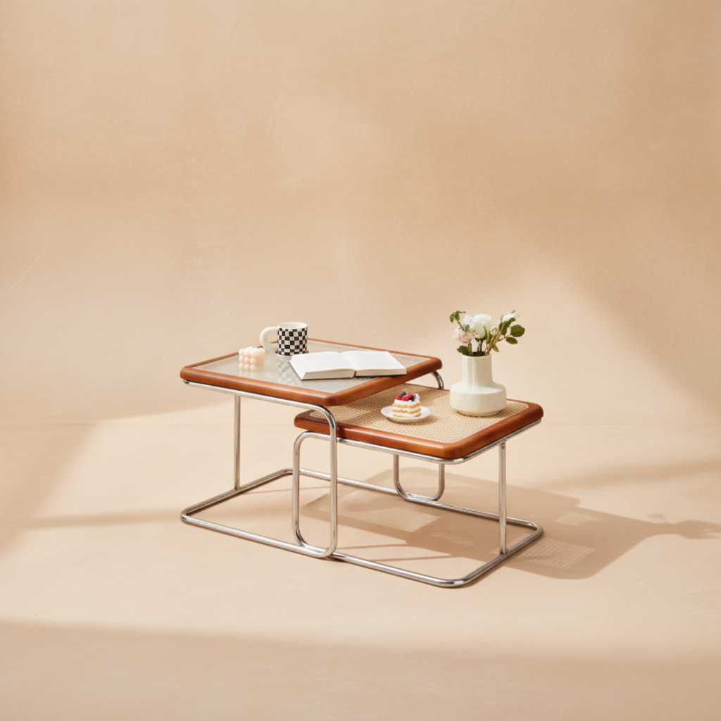 Table basse carrée rotin verre