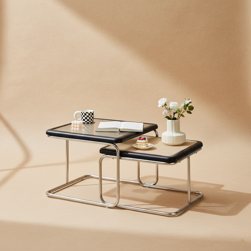 Table basse carrée rotin verre