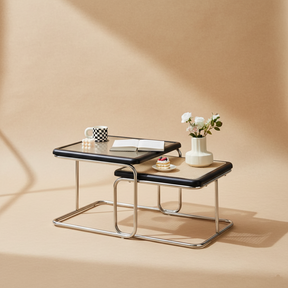 Table basse carrée rotin verre