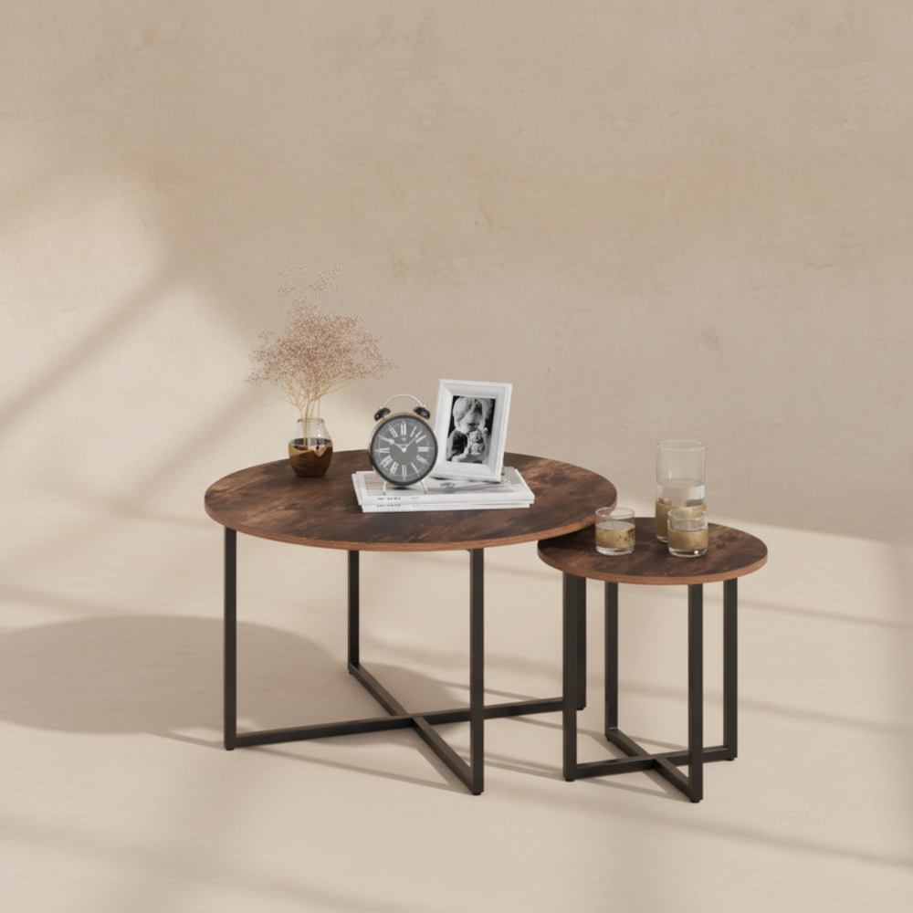 Vintage runde Couchtische aus Metall und Holz