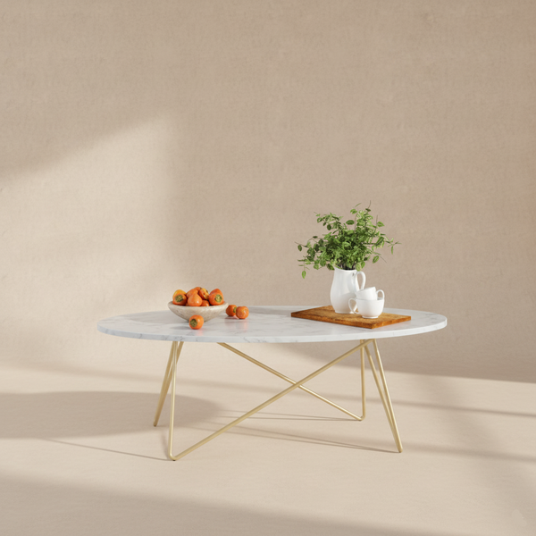 Table basse ovale effet marbre