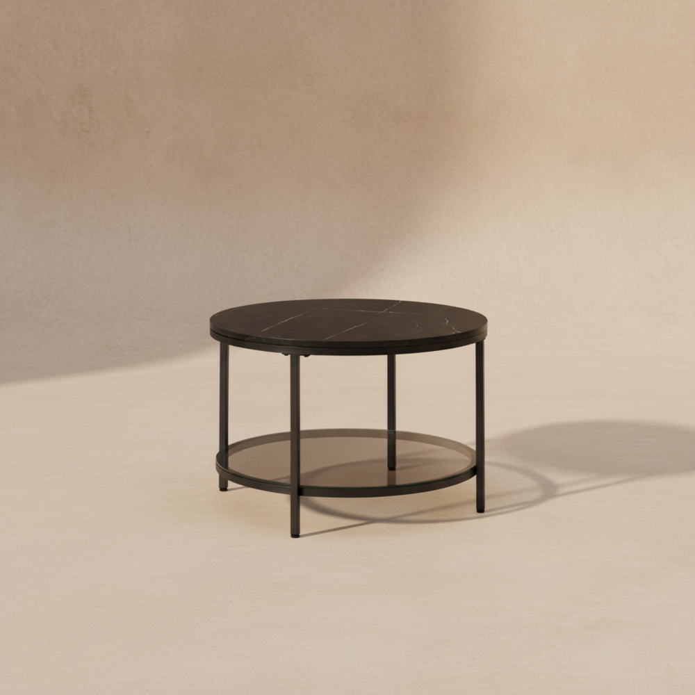 Runder Couchtisch aus schwarzem Marmor
