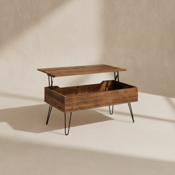 Table basse relevable bois vintage