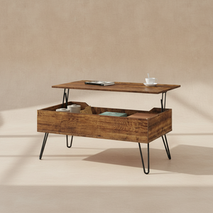 Table basse relevable bois vintage