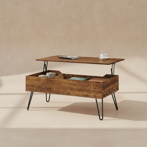 Table basse relevable bois vintage