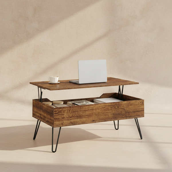 Table basse relevable bois vintage