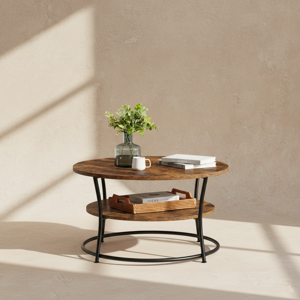 Runder Couchtisch aus Industrieholz