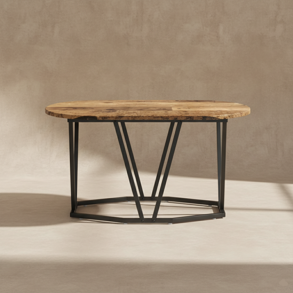 Industrieller Couchtisch aus Holz und Metall