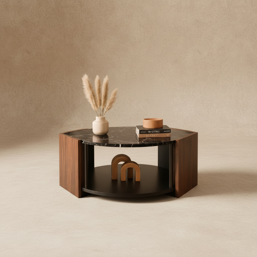 Table basse marbre noir noyer design