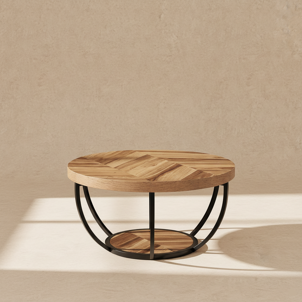 Table basse ronde bois et métal design