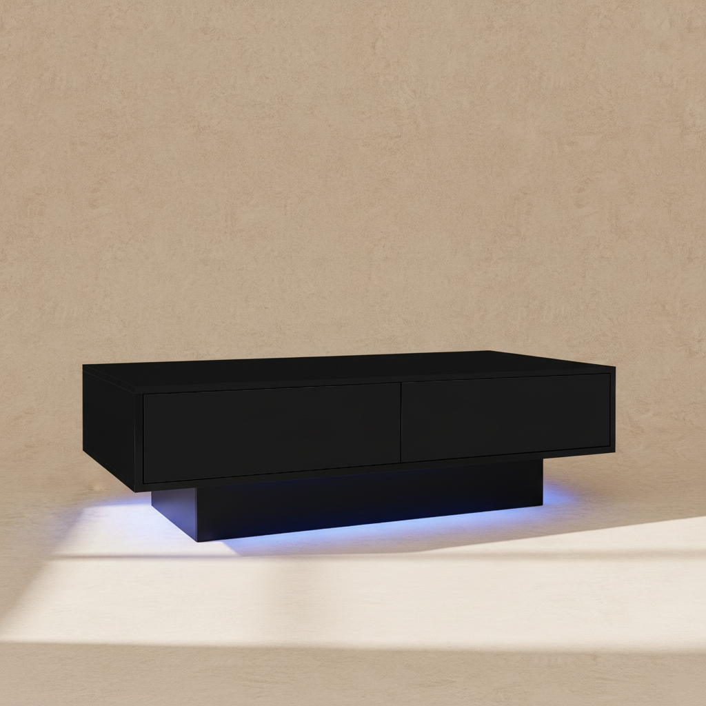 Table basse noire laquée LED