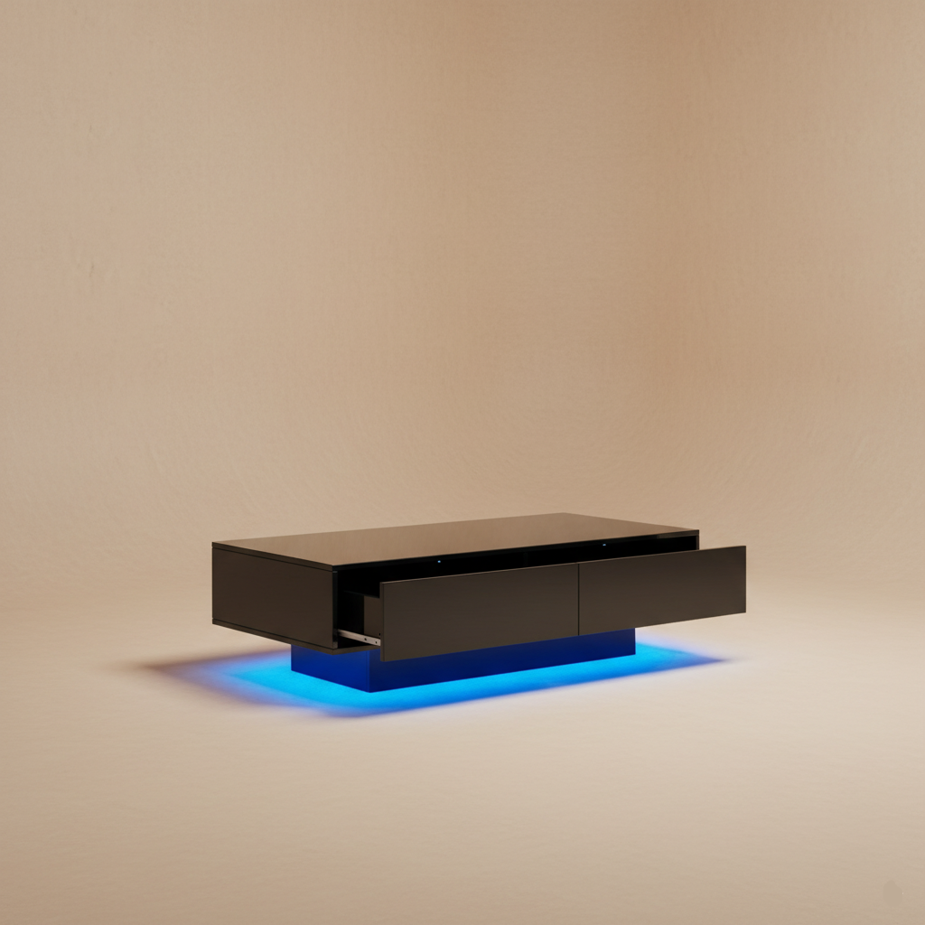 Table basse noire laquée LED