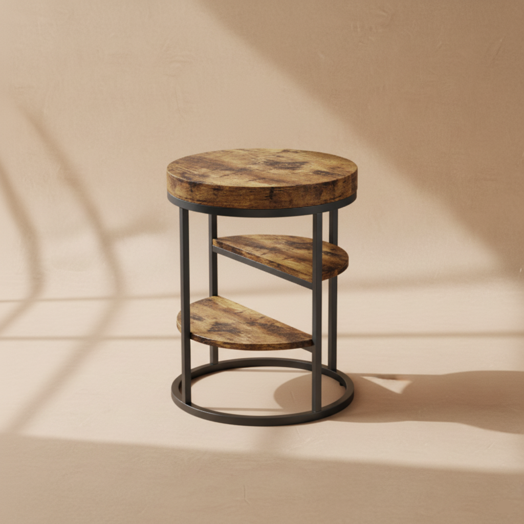 Table d’appoint ronde industrielle bois