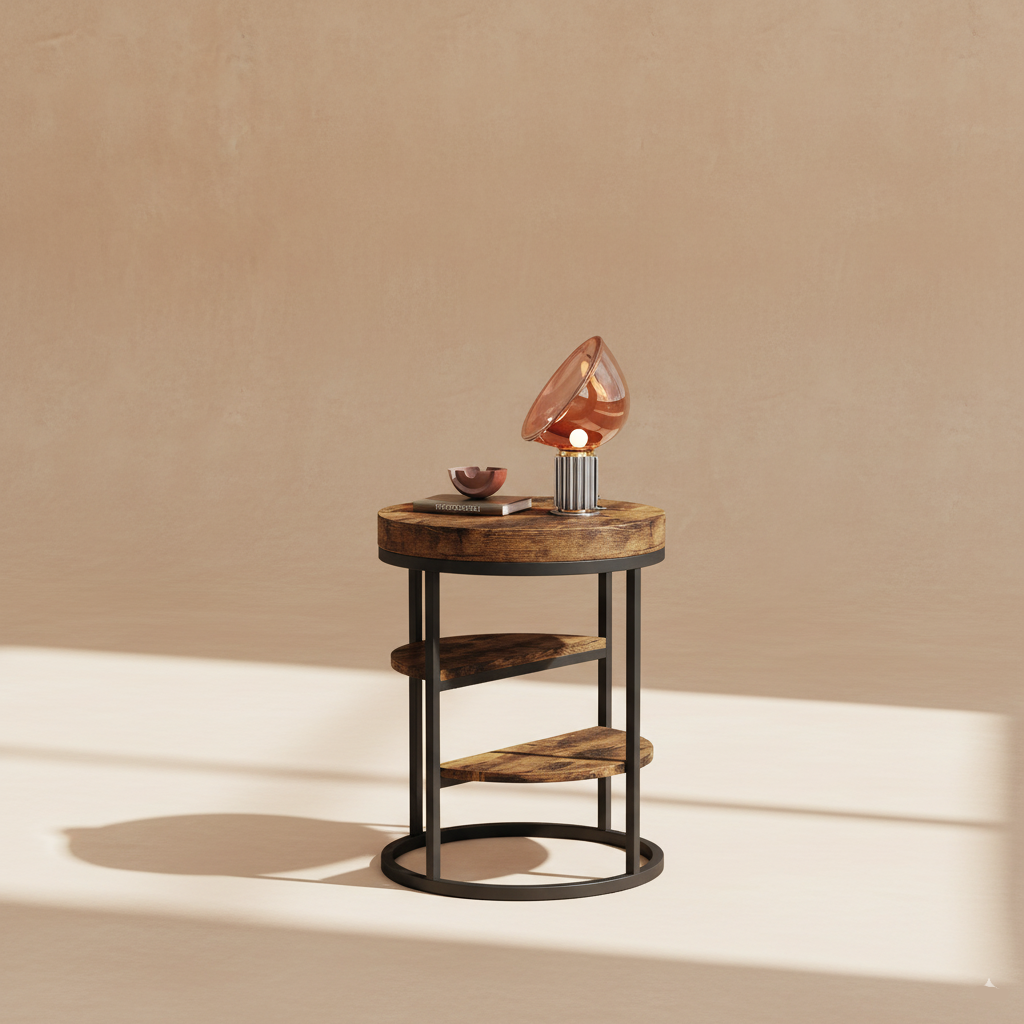 Table d’appoint ronde industrielle bois