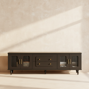 Meuble TV noir rétro avec verre rainuré