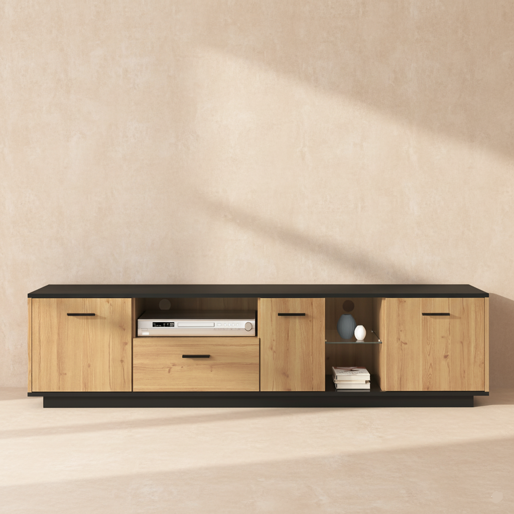 Meuble TV bois noir LED