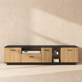 Meuble TV bois noir LED