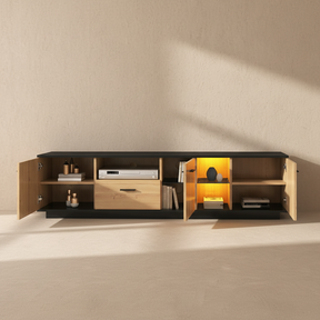 Meuble TV bois noir LED