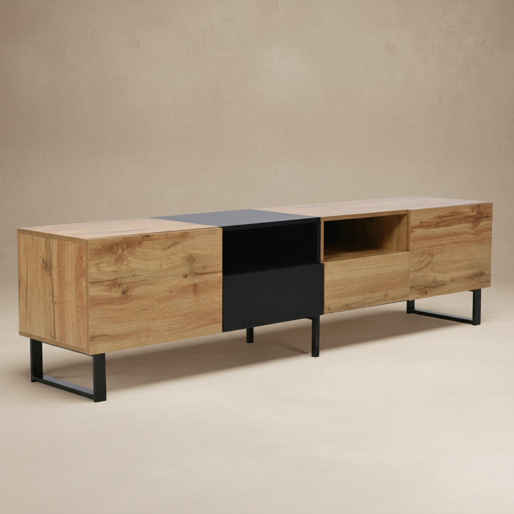 Meuble TV chêne clair noir design