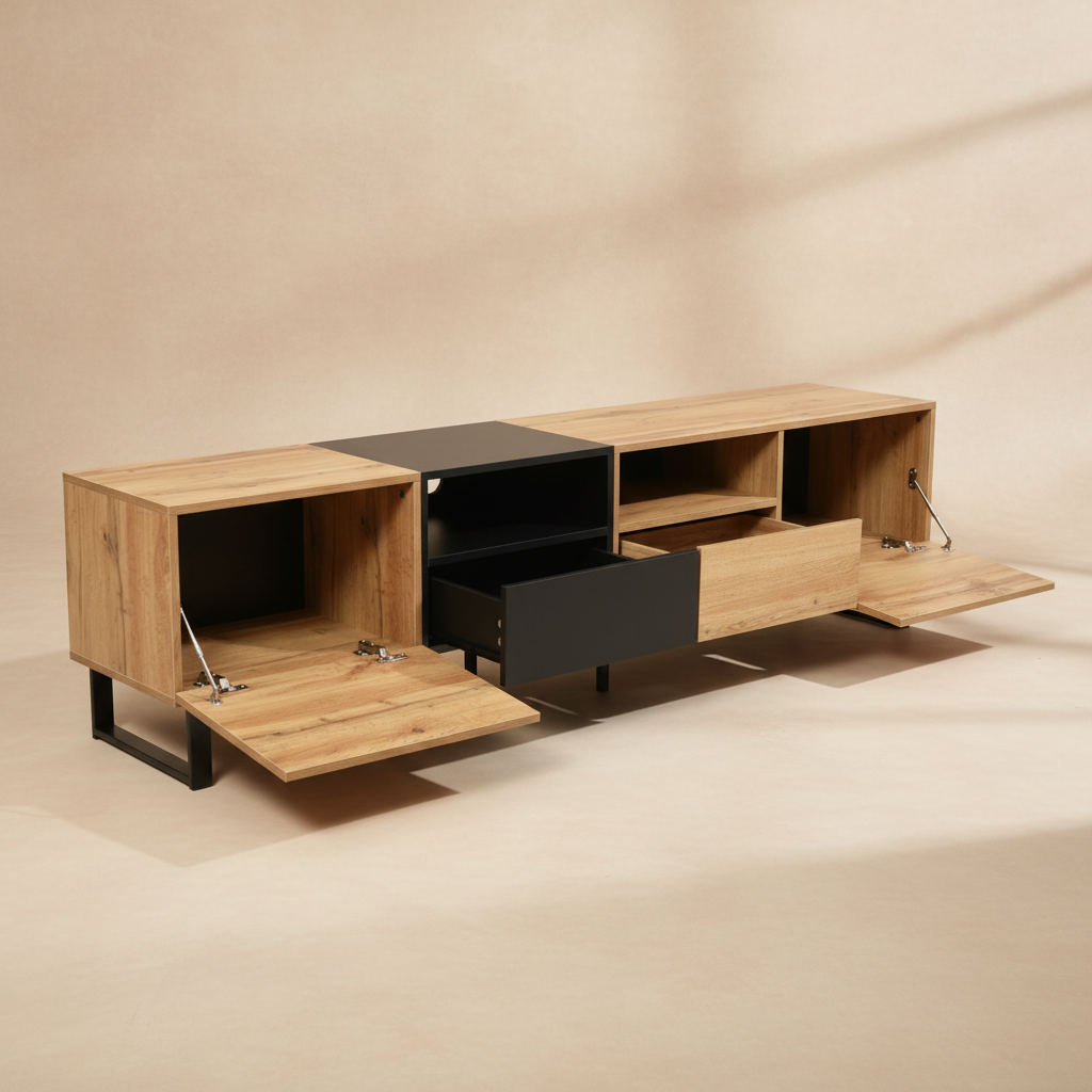 Meuble TV chêne clair noir design