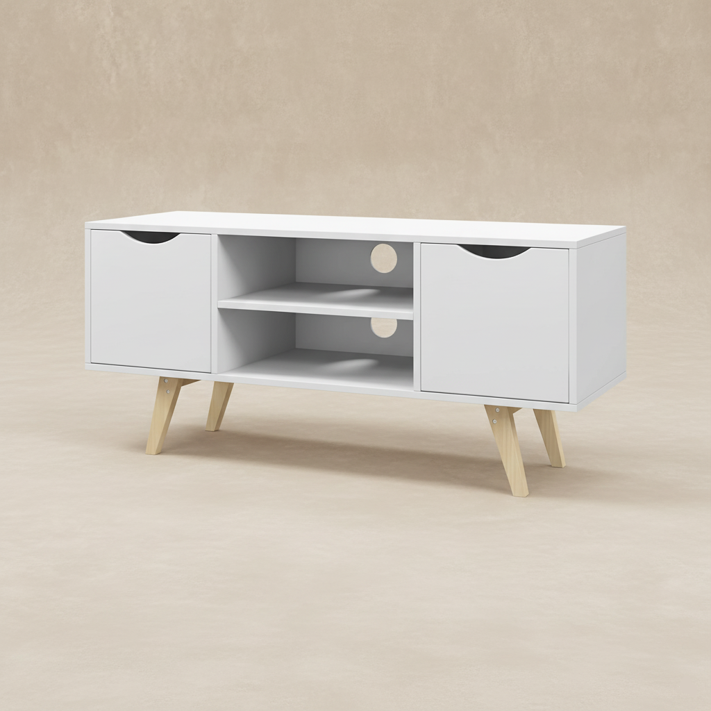 Meuble TV scandinave blanc bois