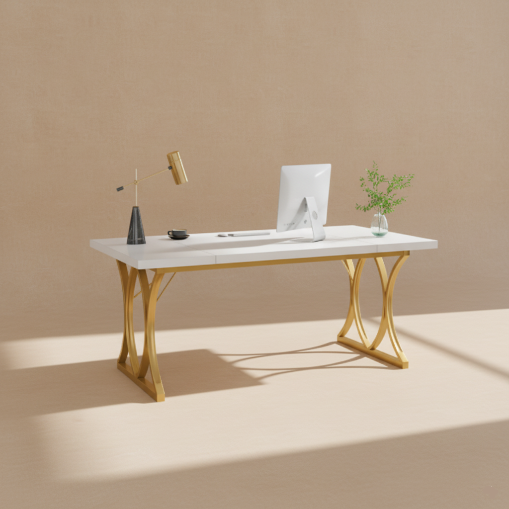 Bureau blanc doré design élégant