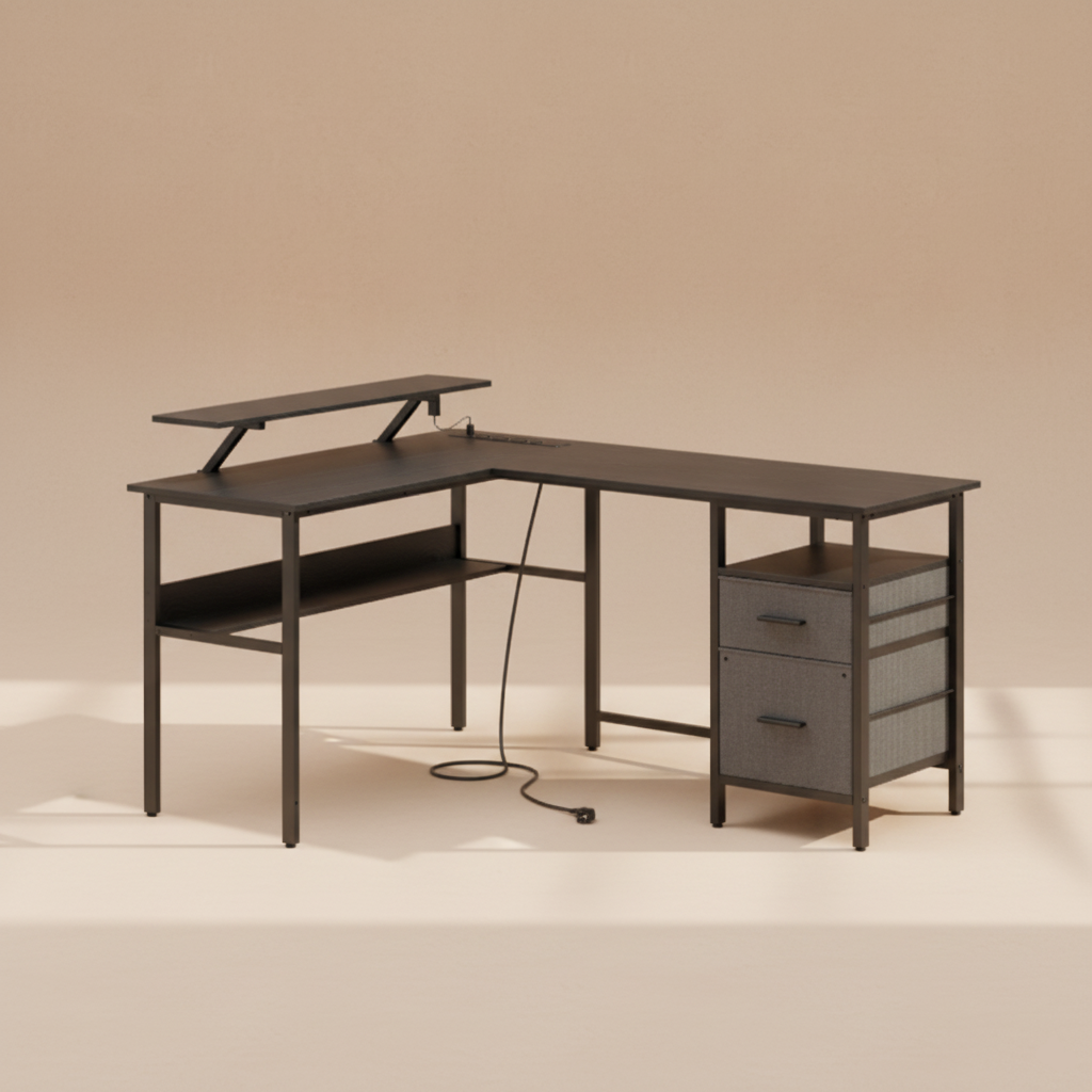 Bureau d’angle noir design LED