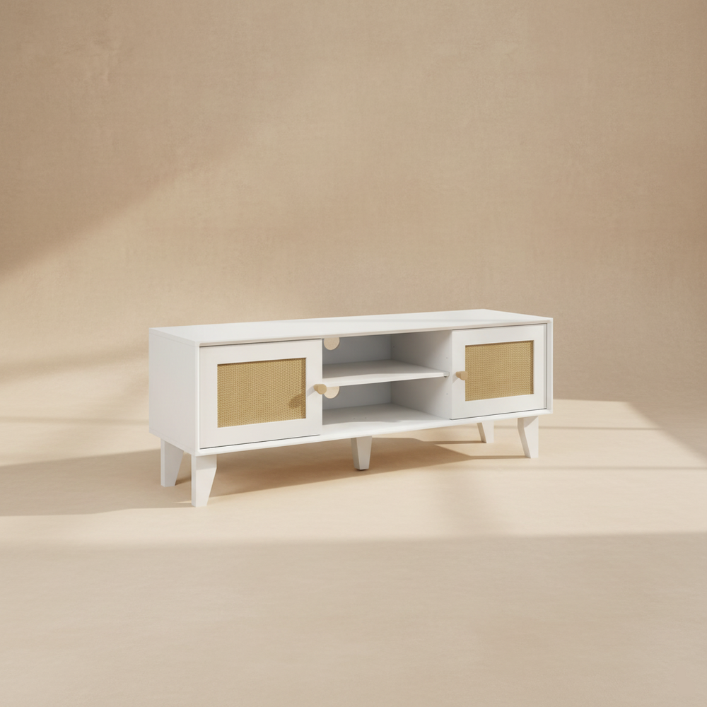 Meuble TV blanc cannage design
