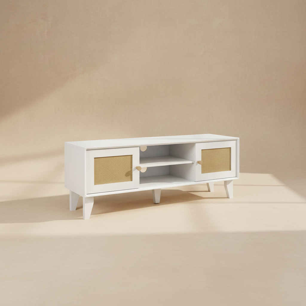 Meuble TV blanc cannage design