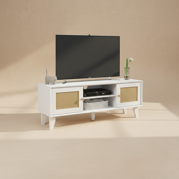Meuble TV blanc cannage design