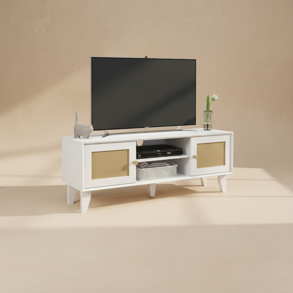 Meuble TV blanc cannage design