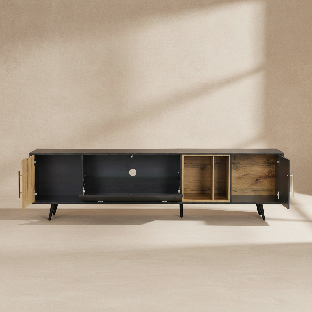 Meuble TV moderne bois et gris