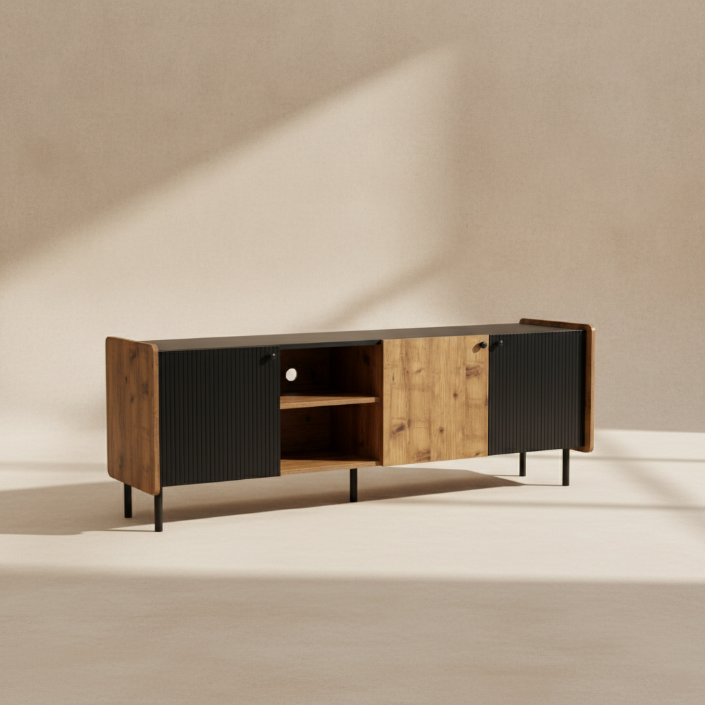 Meuble TV bois noir design