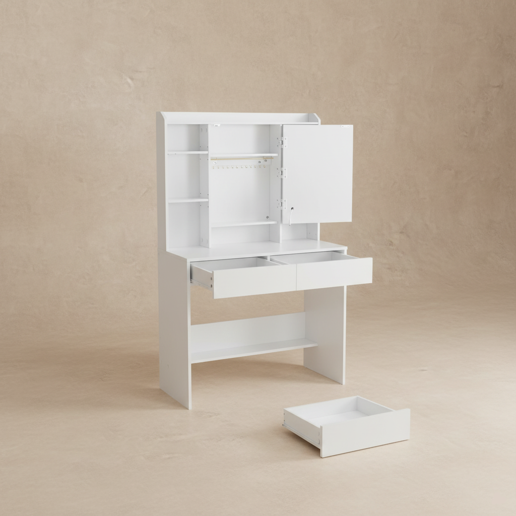 Coiffeuse blanche miroir LED rotatif