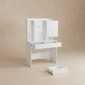 Coiffeuse blanche miroir LED rotatif