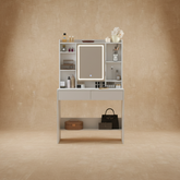 Coiffeuse blanche miroir LED rotatif