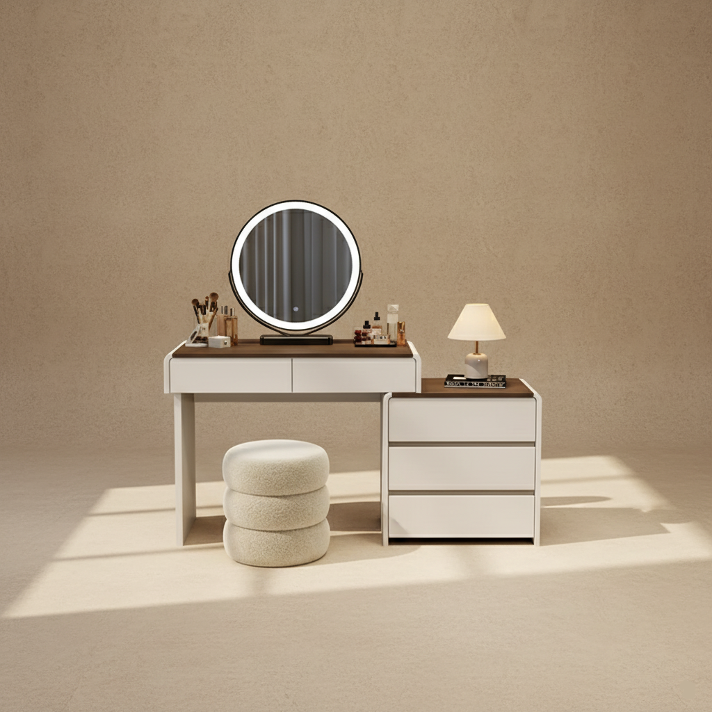 Coiffeuse moderne blanche miroir LED