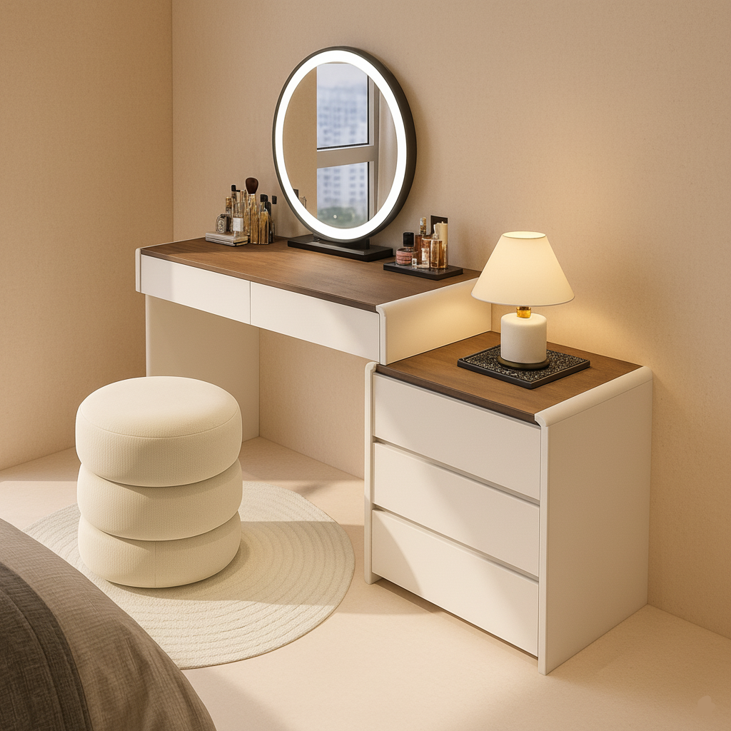 Coiffeuse moderne blanche miroir LED
