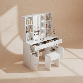 Coiffeuse blanche LED avec tabouret