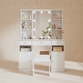 Coiffeuse blanche LED avec tabouret