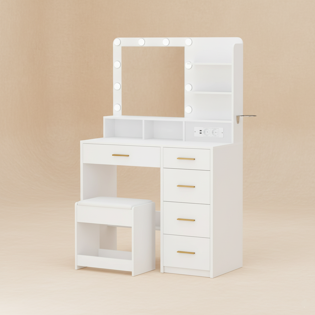 Coiffeuse blanche LED tiroirs design