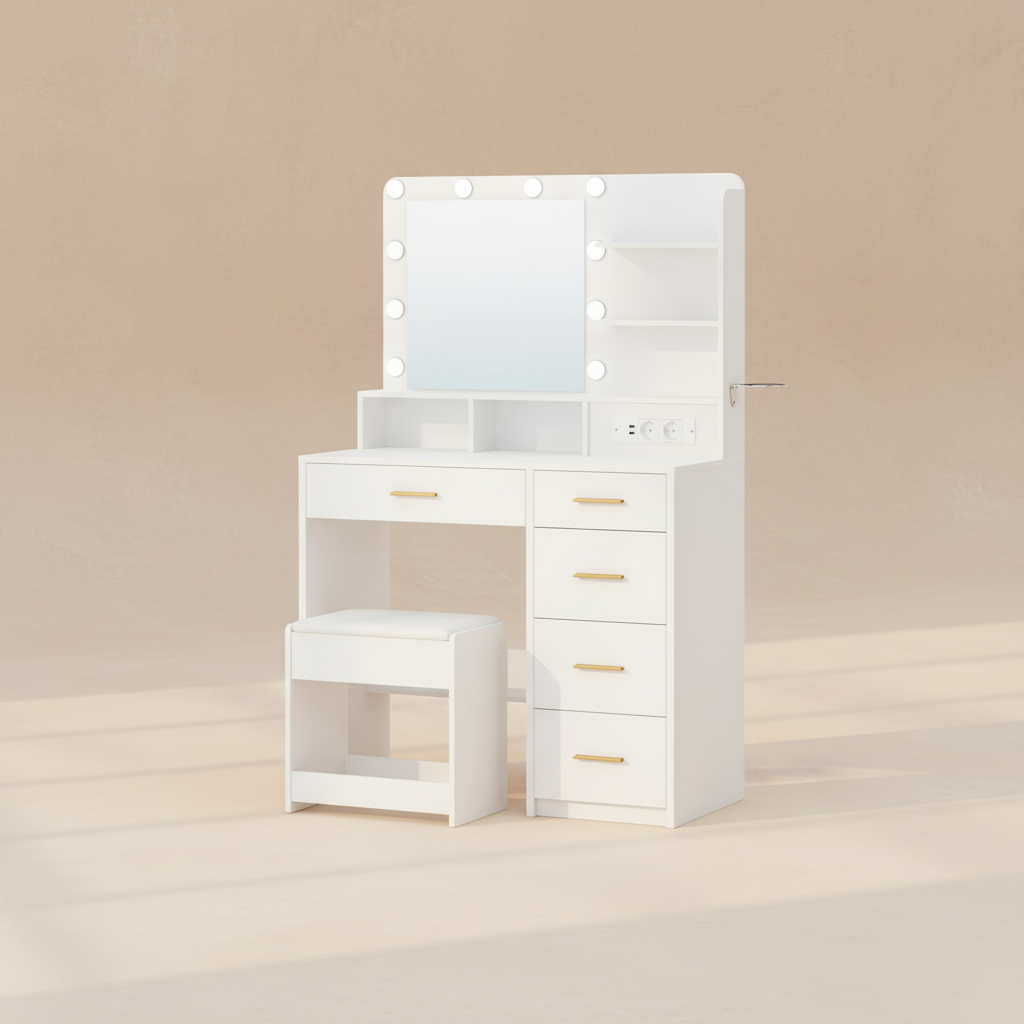 Coiffeuse blanche LED tiroirs design