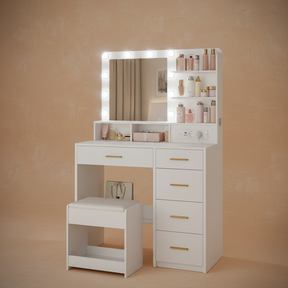 Coiffeuse blanche LED tiroirs design