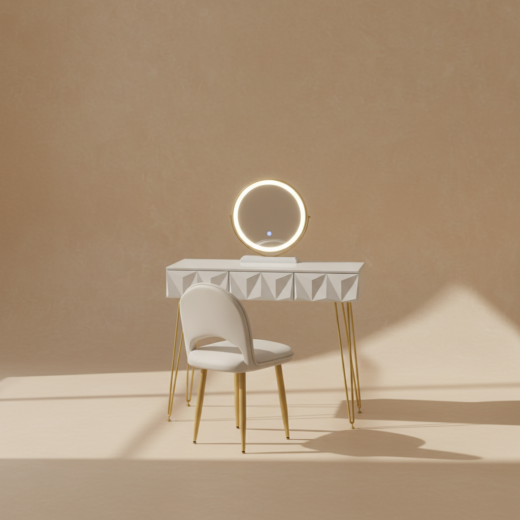 Coiffeuse blanche LED miroir rotatif