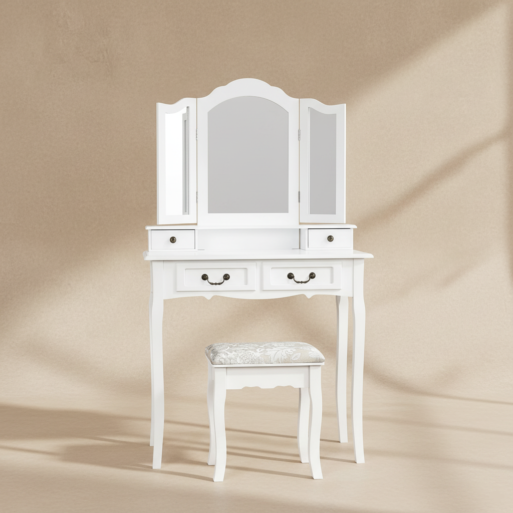 Coiffeuse bois blanc miroir vintage