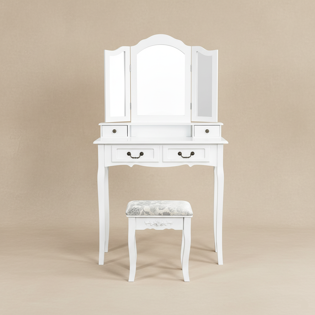 Coiffeuse bois blanc miroir vintage