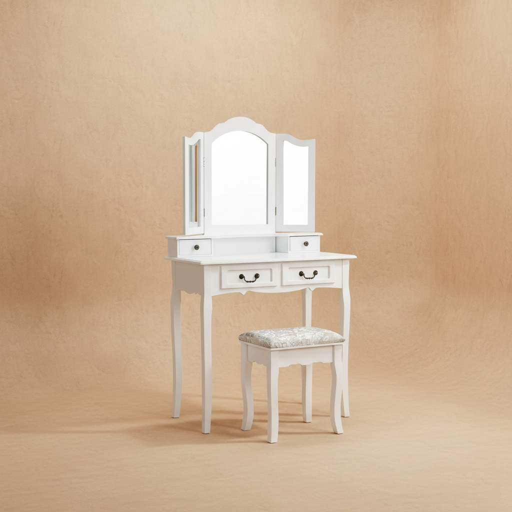 Coiffeuse bois blanc miroir vintage