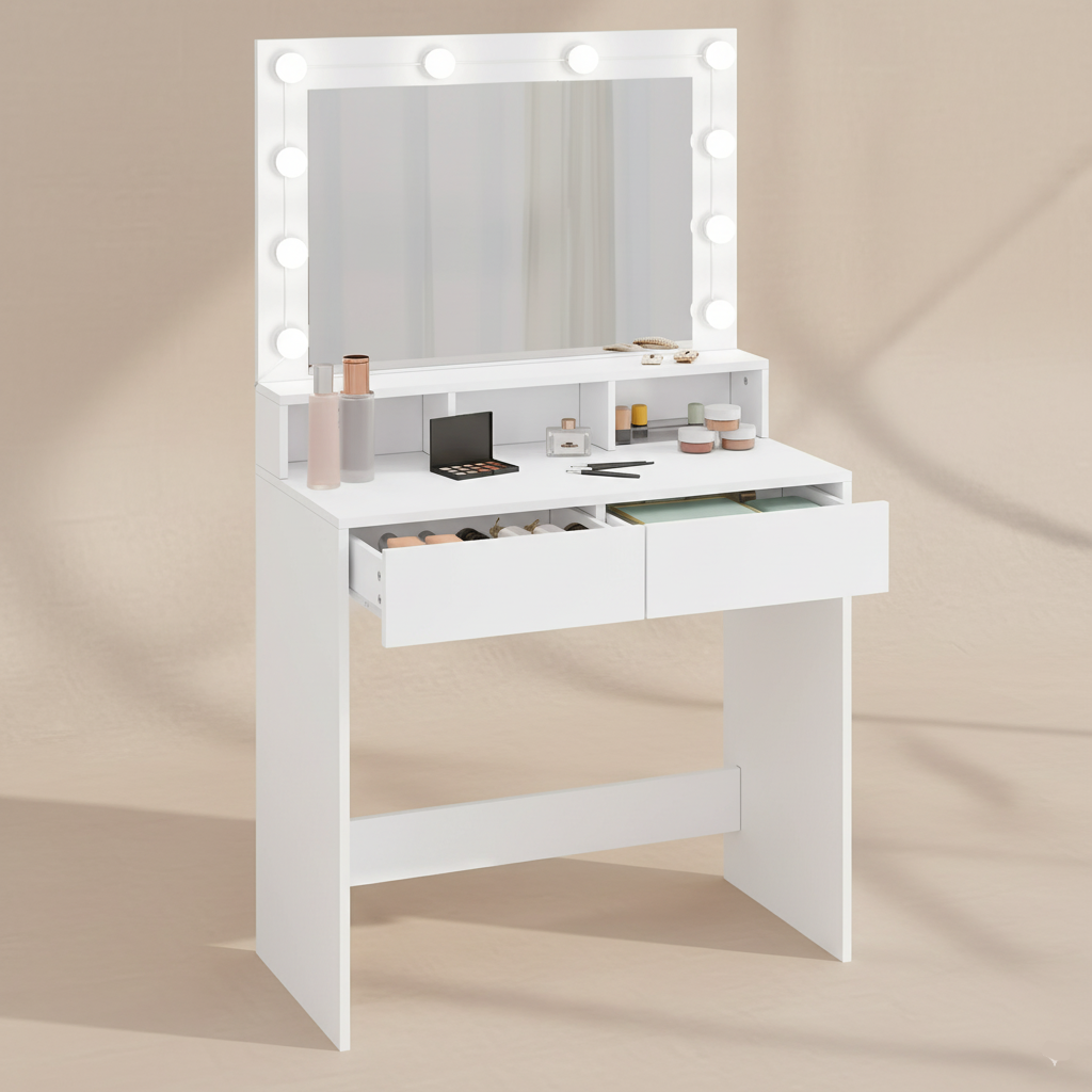 Coiffeuse blanche miroir LED moderne
