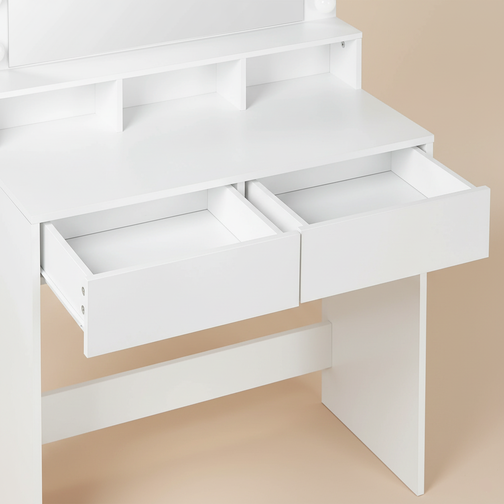 Coiffeuse blanche miroir LED moderne