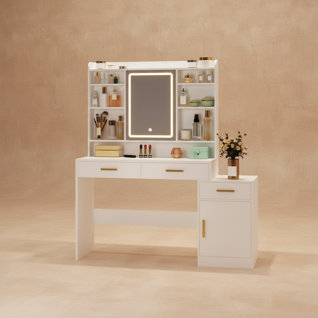 Coiffeuse blanche moderne avec LED